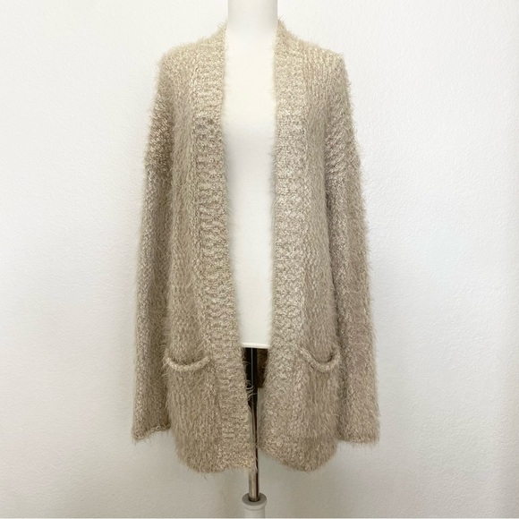 Sweaters - EXPRESS Fuzzy Beige Cardigan Sweater